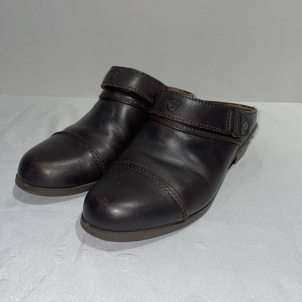 Ariat Womens Dark Brown Leather Cap Toe Clogs Slip On Shoes Size 6B